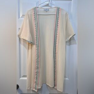Amiani Open Long Line Sheer Cardigan Sz L Embroidered Coastal Resortwear Beach